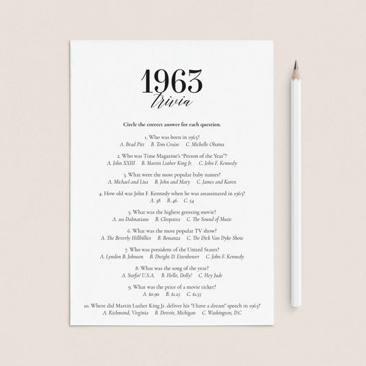 1963 Fun Facts Quiz with Answers Printable by LittleSizzle