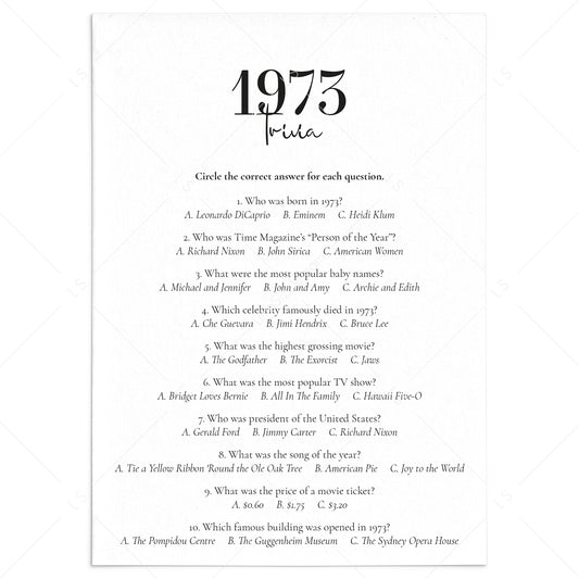 1973 Trivia Quiz with Answer Key Instant Download by LittleSizzle