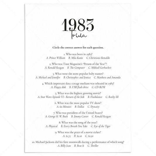 1983 Trivia Quiz with Answer Key Instant Download by LittleSizzle