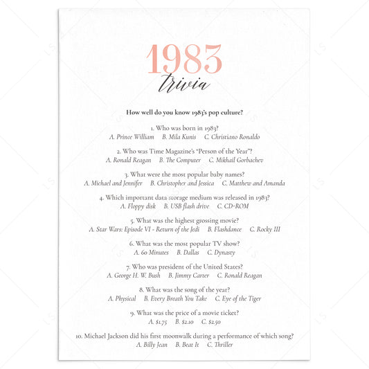 1983 Trivia Questions and Answers Printable by LittleSizzle