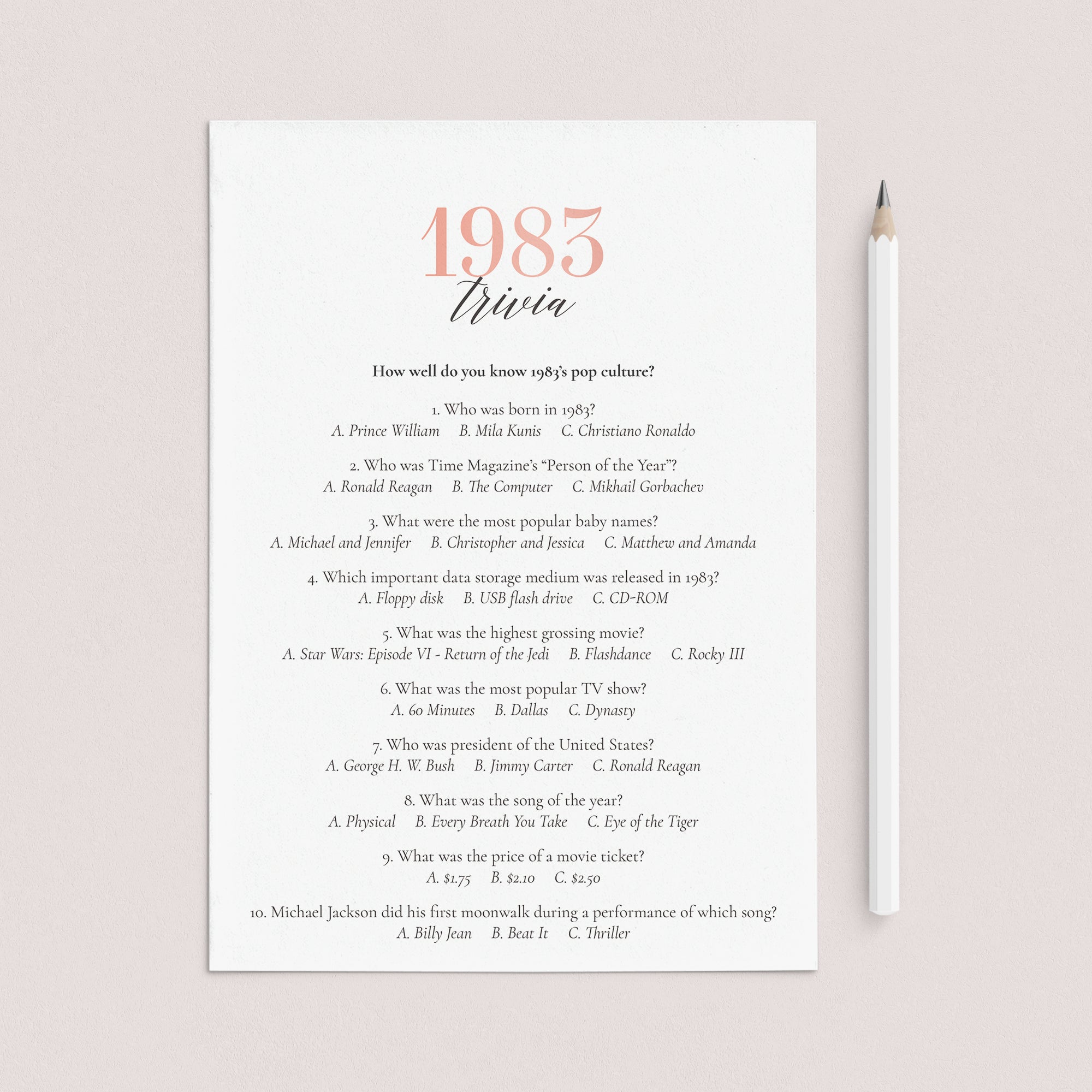 1983 Trivia Questions and Answers Printable by LittleSizzle