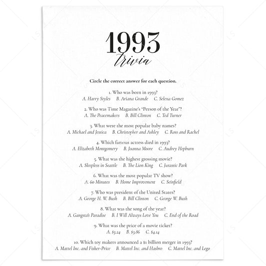 1993 Fun Facts Quiz with Answers Printable by LittleSizzle