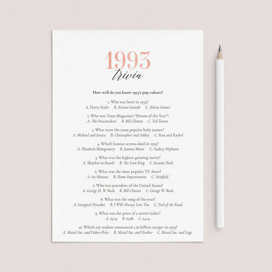 1993 Trivia Questions and Answers Printable by LittleSizzle
