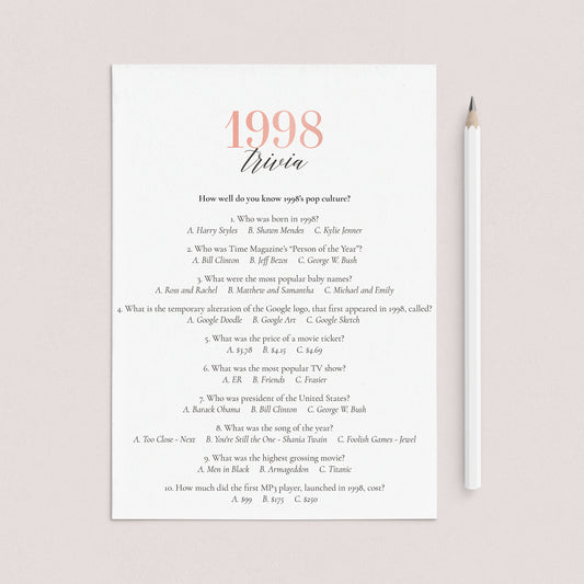 1998 Trivia Questions and Answers Printable by LittleSizzle