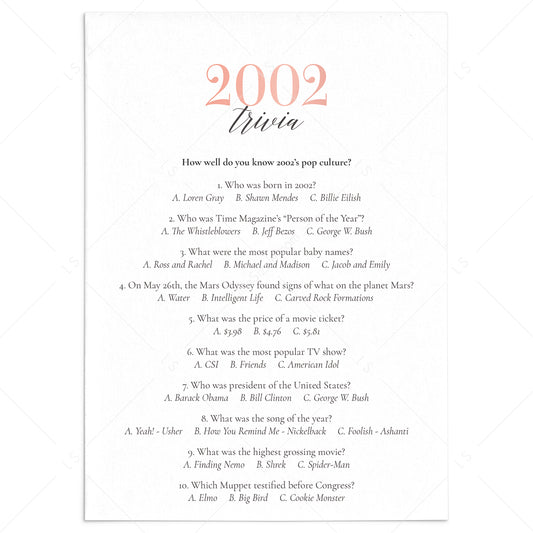 2002 Trivia Questions and Answers Printable by LittleSizzle