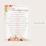 Thanksgiving Trivia with Answer Key Printable