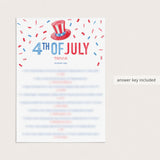 4th of July Trivia with Answer Key Printable