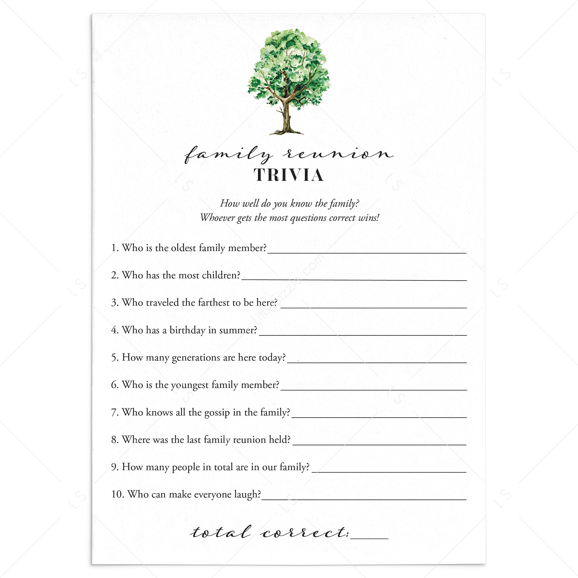 Printable Family Trivia Quiz for Family Reunion by LittleSizzle