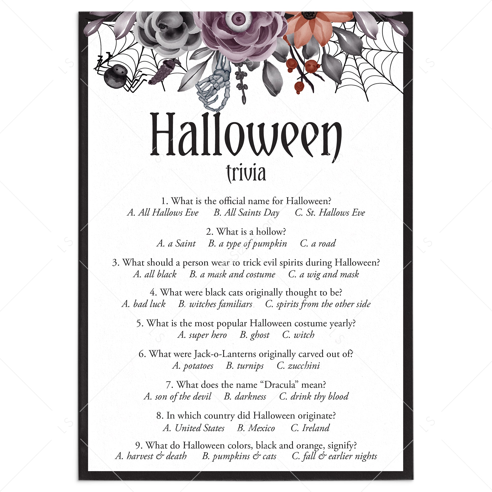 Halloween Girls Night Trivia Quiz with Answers Printable by LittleSizzle