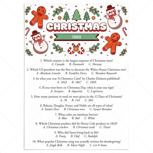 Christmas Trivia Quiz with Answers Printable by LittleSizzle