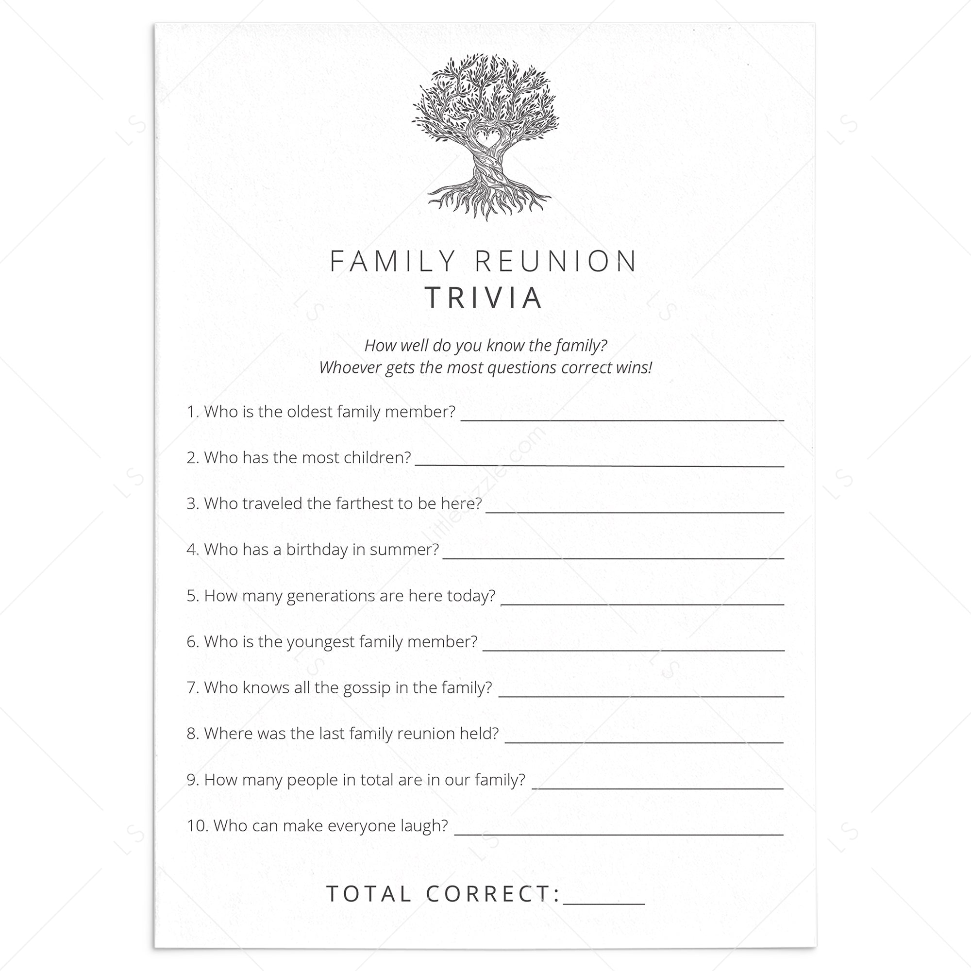 Family Reunion Trivia Game Printable by LittleSizzle