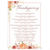 Thanksgiving Trivia with Answer Key Printable by LittleSizzle
