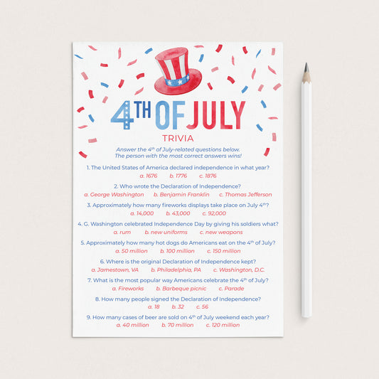 4th of July Trivia with Answer Key Printable by LittleSizzle