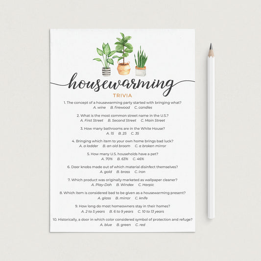 Housewarming Trivia with Answer Key Printable by LittleSizzle