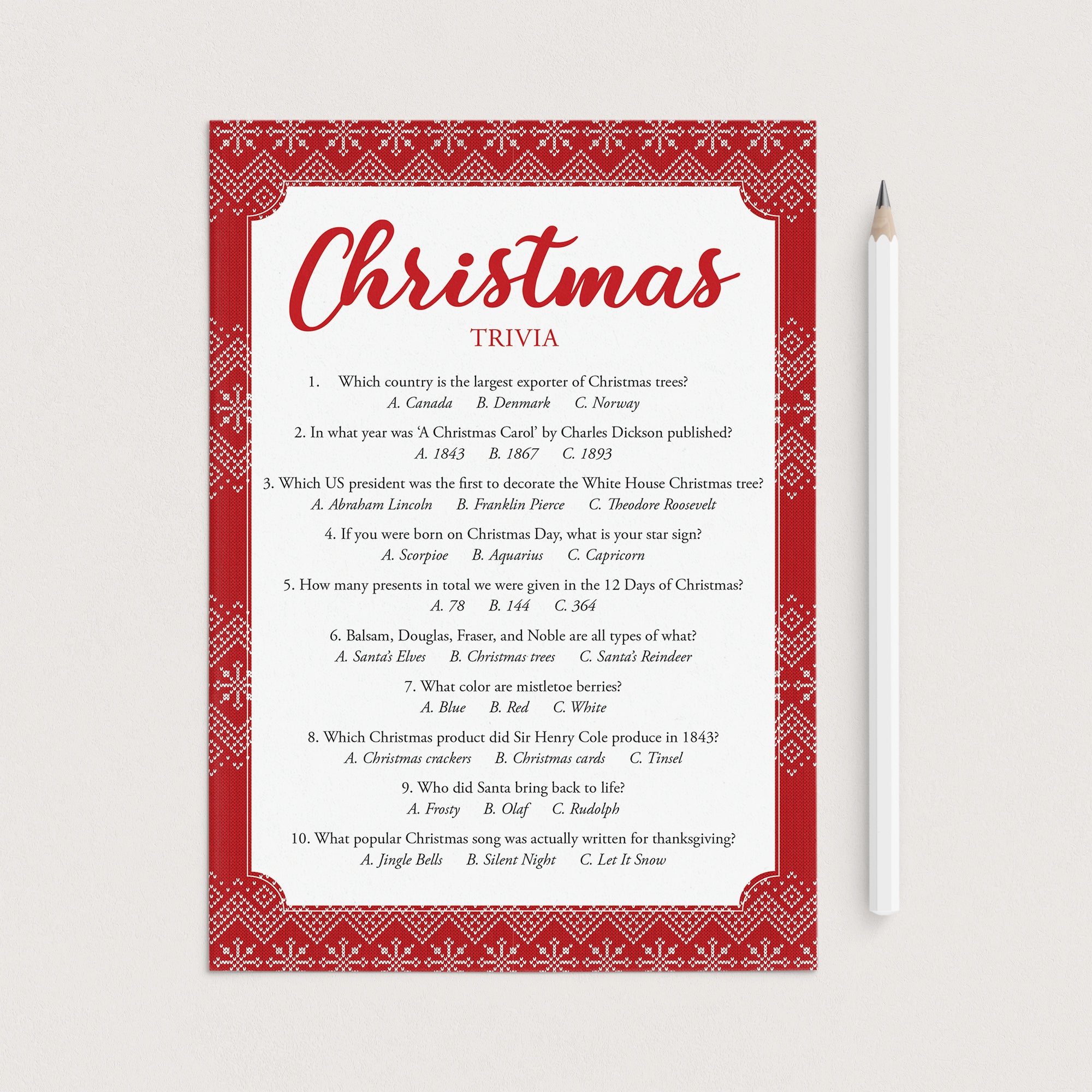 Printable Christmas Trivia with Answers by LittleSizzle