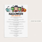 Kids Halloween Trivia Game with Answer Key Printable