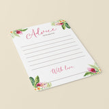 Tropical Floral Baby Advice Cards Printable