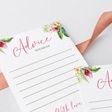 Pink and green floral baby shower advice cards for new mom by LittleSizzle