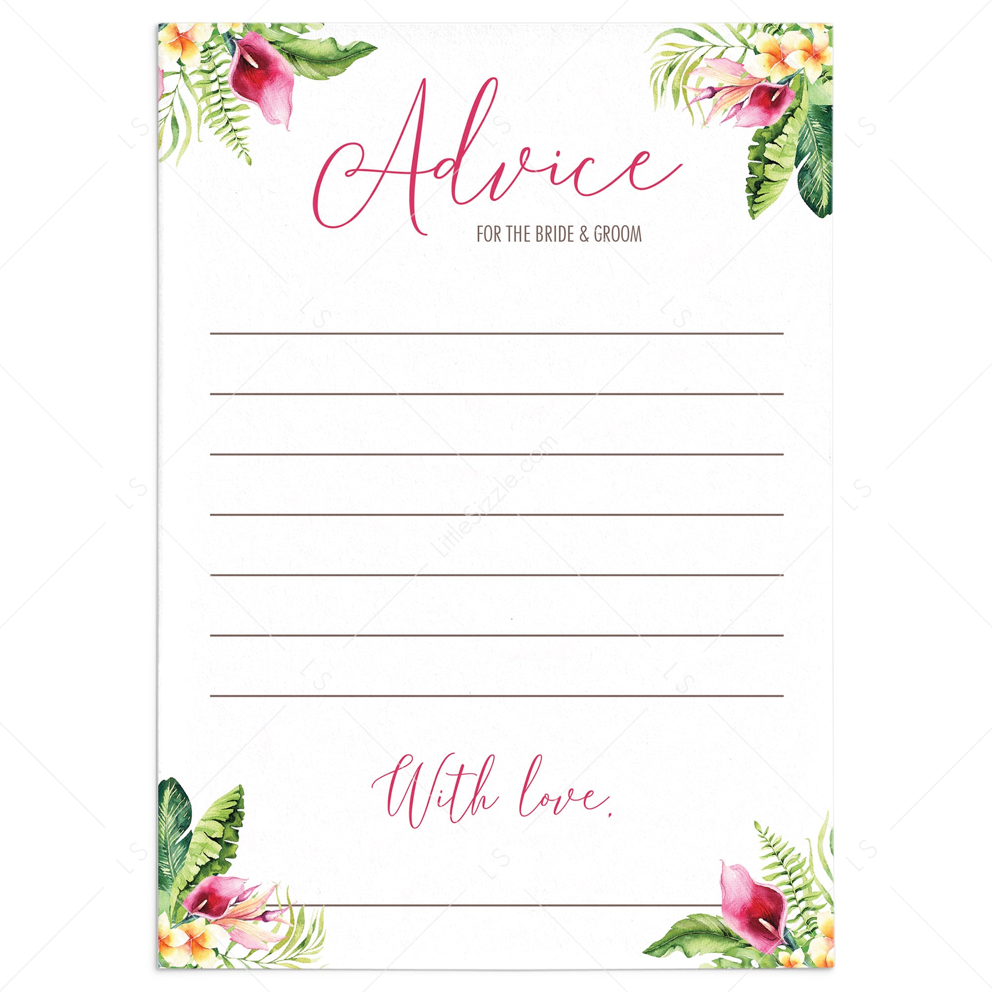 Summer Wedding Advice Cards Printable by LittleSizzle