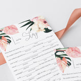 Tropical Bridal Shower Mad Libs Fill In The Blanks Template
