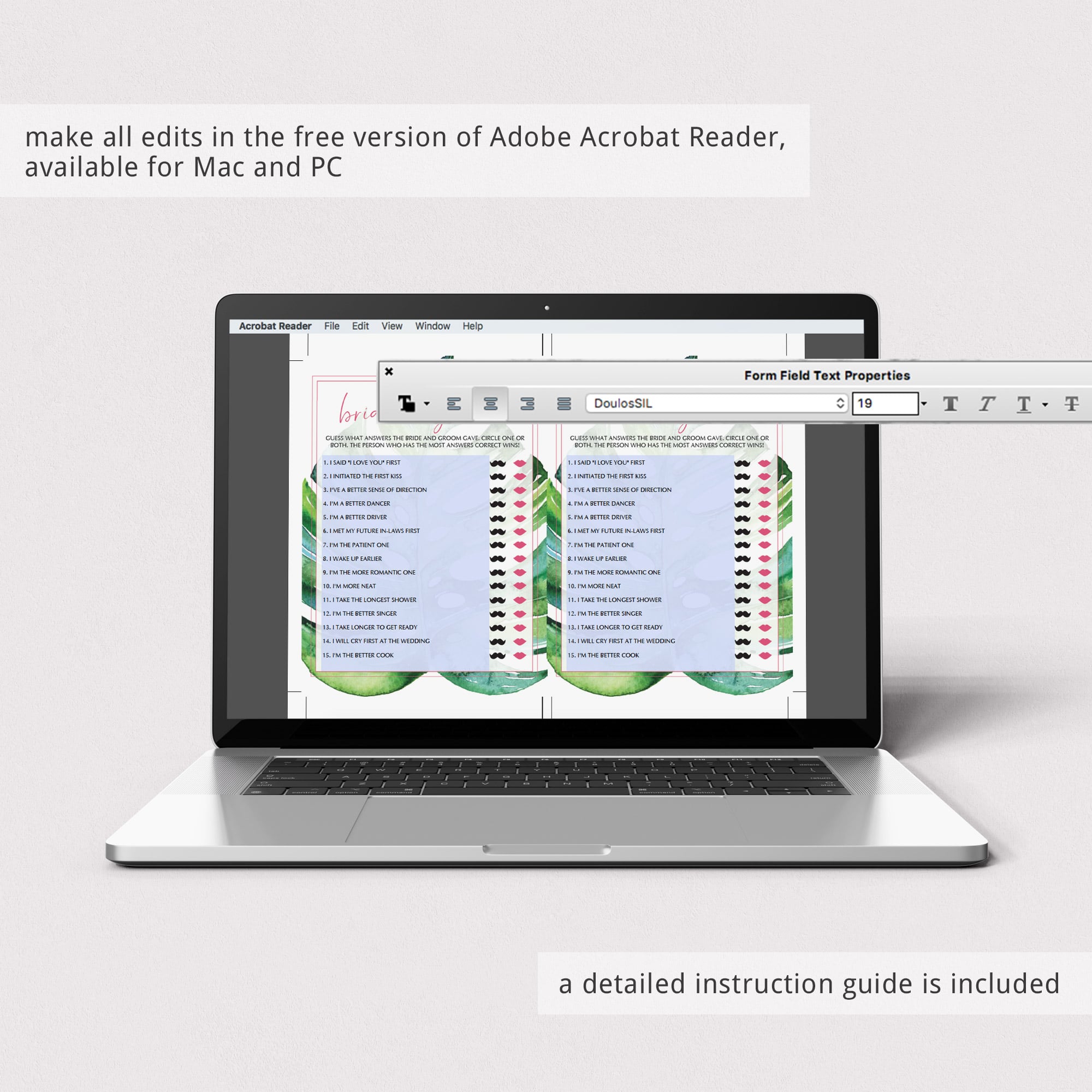 jungle bridal shower bride or groom template for Adobe Acrobat Reader