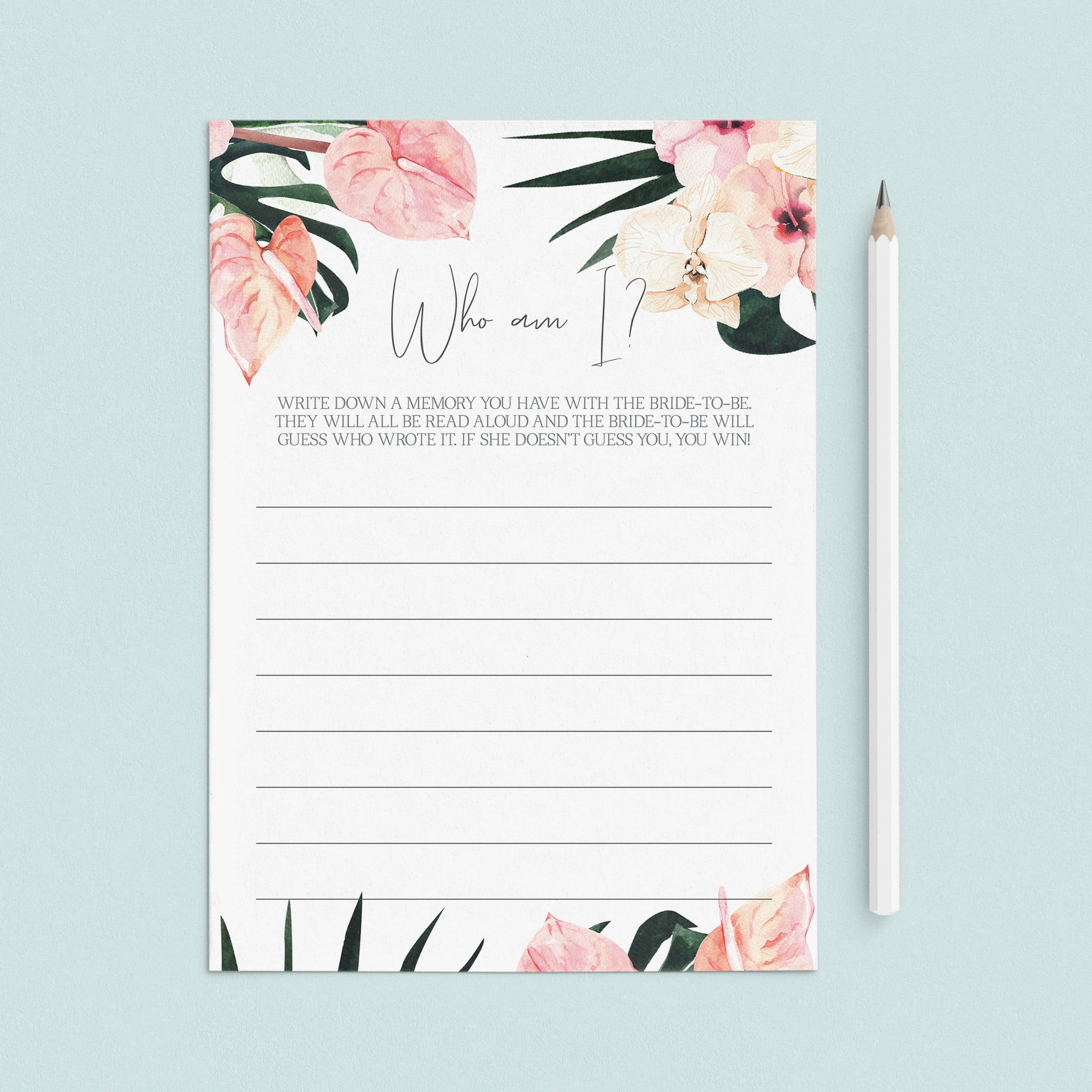 Blush and Green Bridal Party Game Who Am I by LittleSizzle