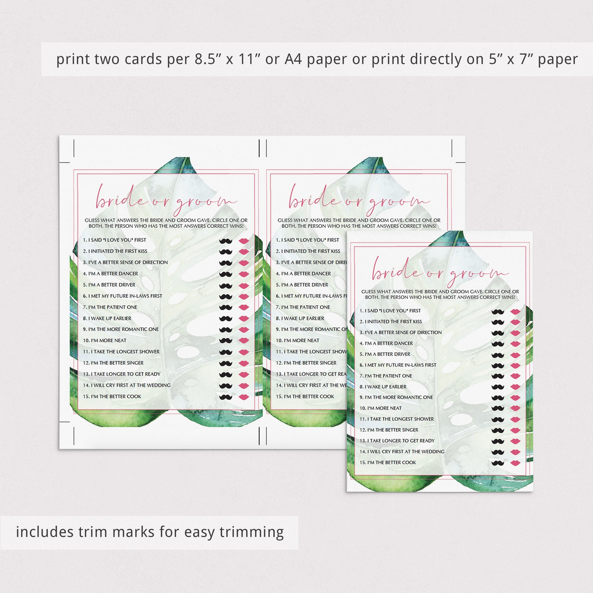 jungle bridal shower bride or groom template for Adobe Acrobat Reader
