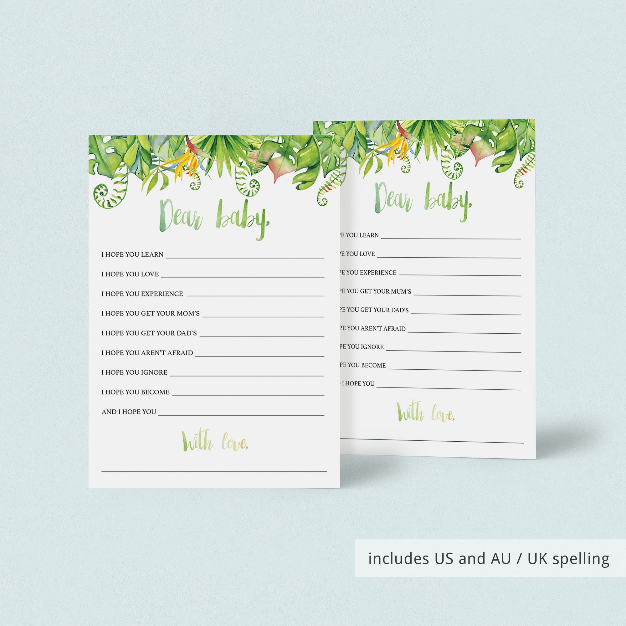 Hawaii baby shower wish cards download by LittleSizzle