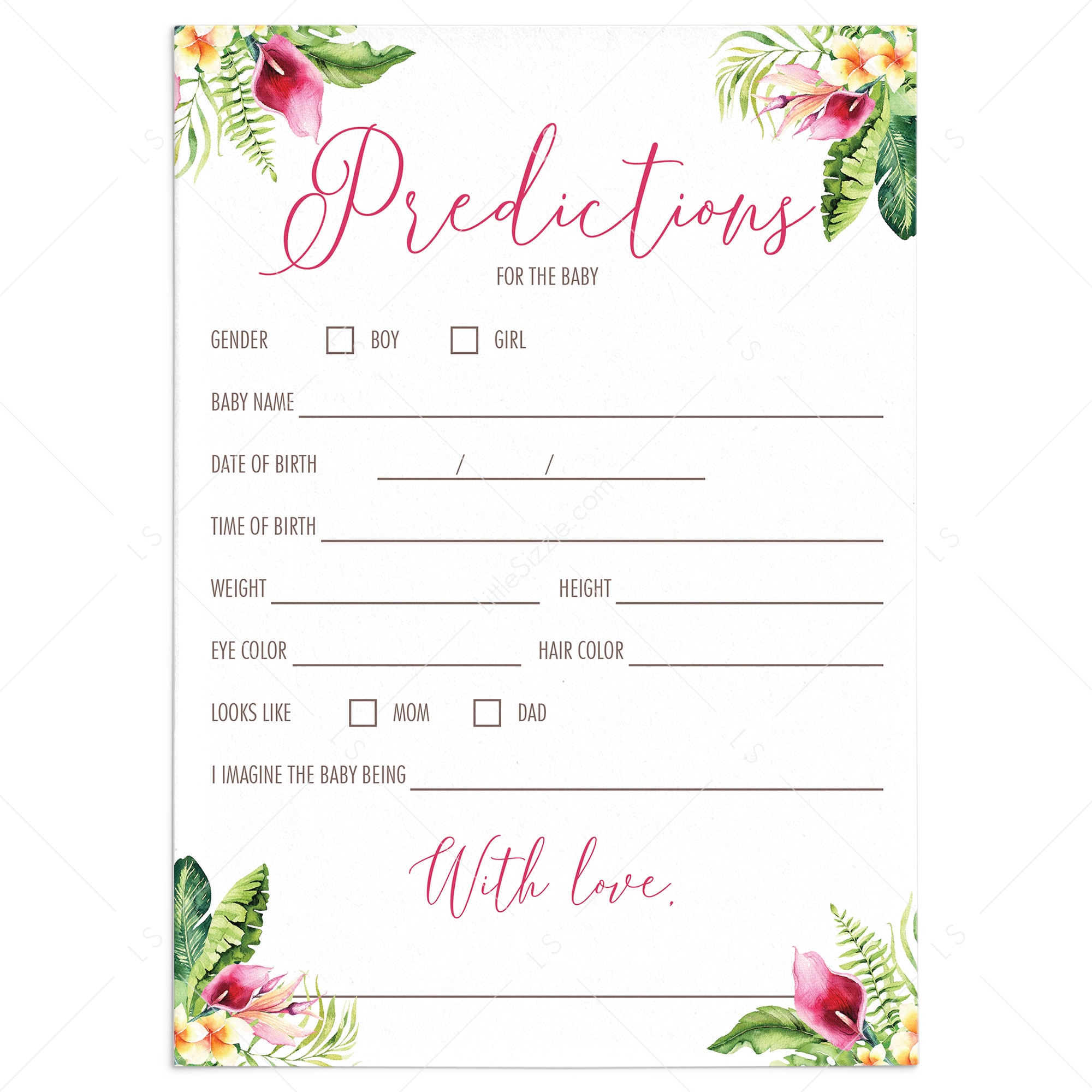 Predictions for the new baby girl game cards printable by LittleSizzle