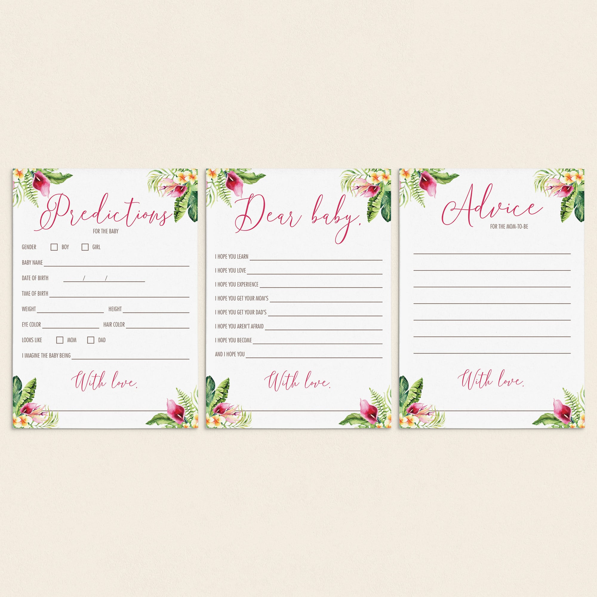 Tropical flora baby shower games package printable by LittleSizzle