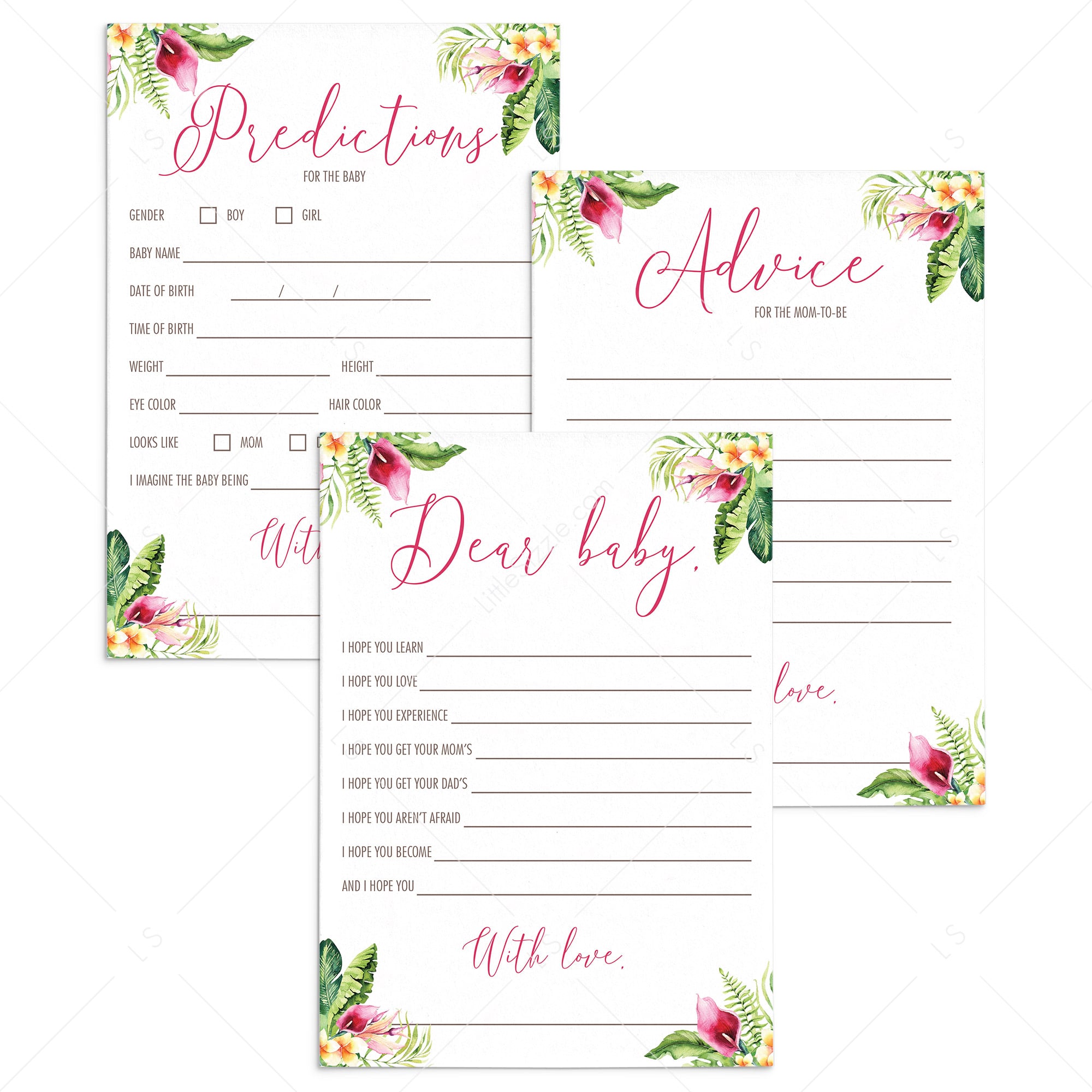 Tropical flora baby shower games package printable by LittleSizzle