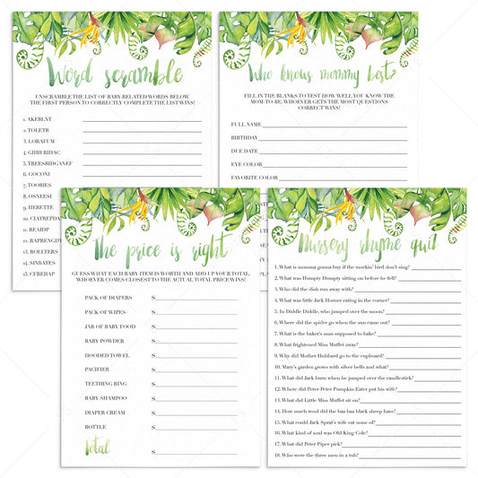 Green tropical theme baby shower game printables by LittleSizzle