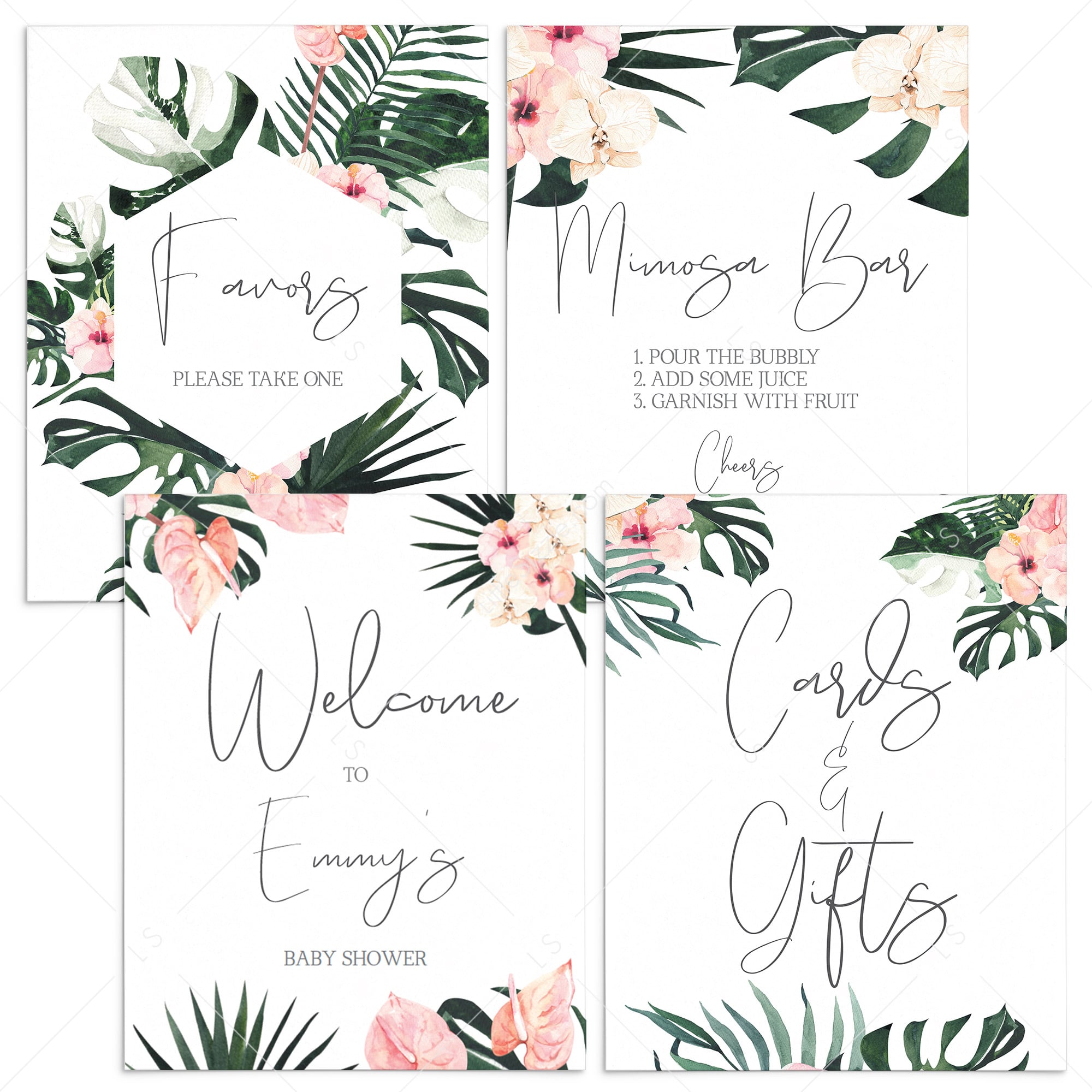 Tropical Leaves Baby Shower Signs Bundle Printable by LittleSizzle