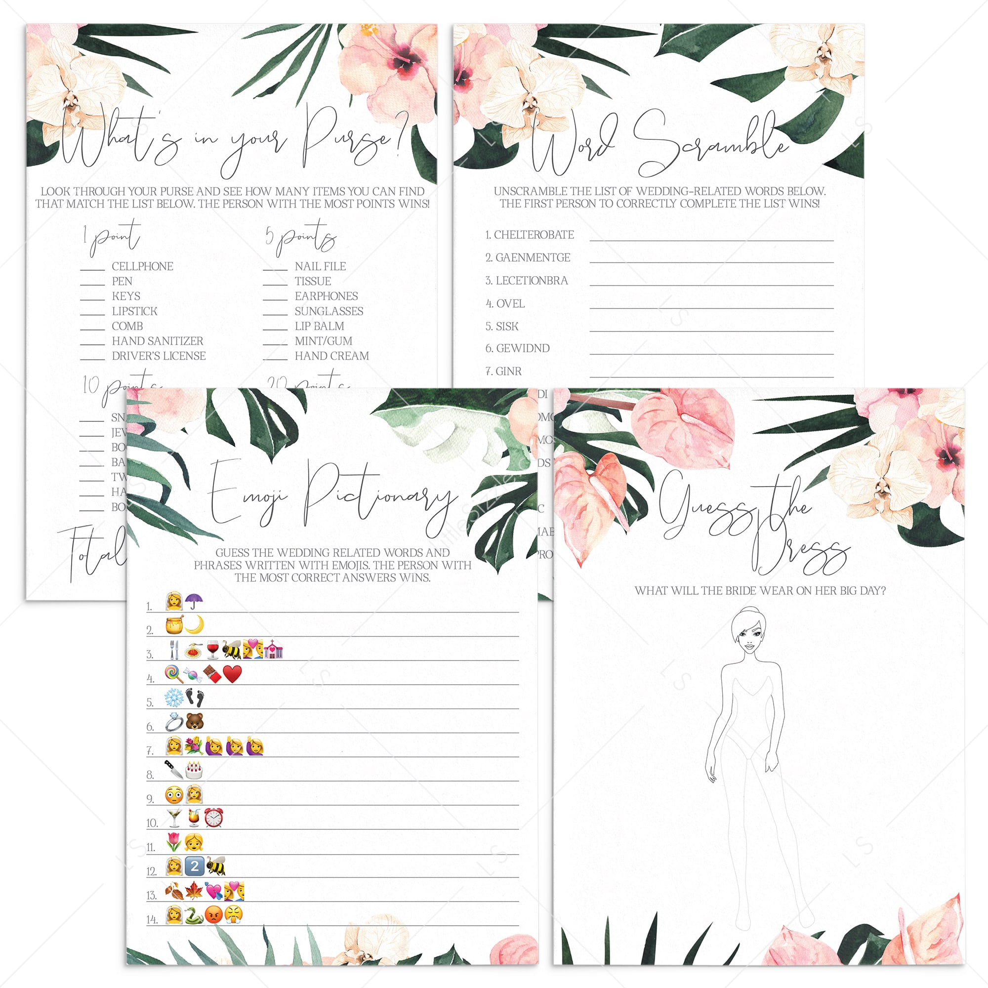 4 Tropical Bridal Shower Games Instant Download by LittleSizzle