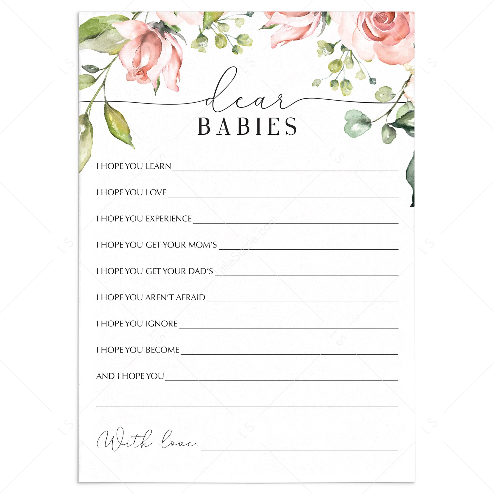 Dear Babies baby shower games Floral | Instant Donwload – LittleSizzle