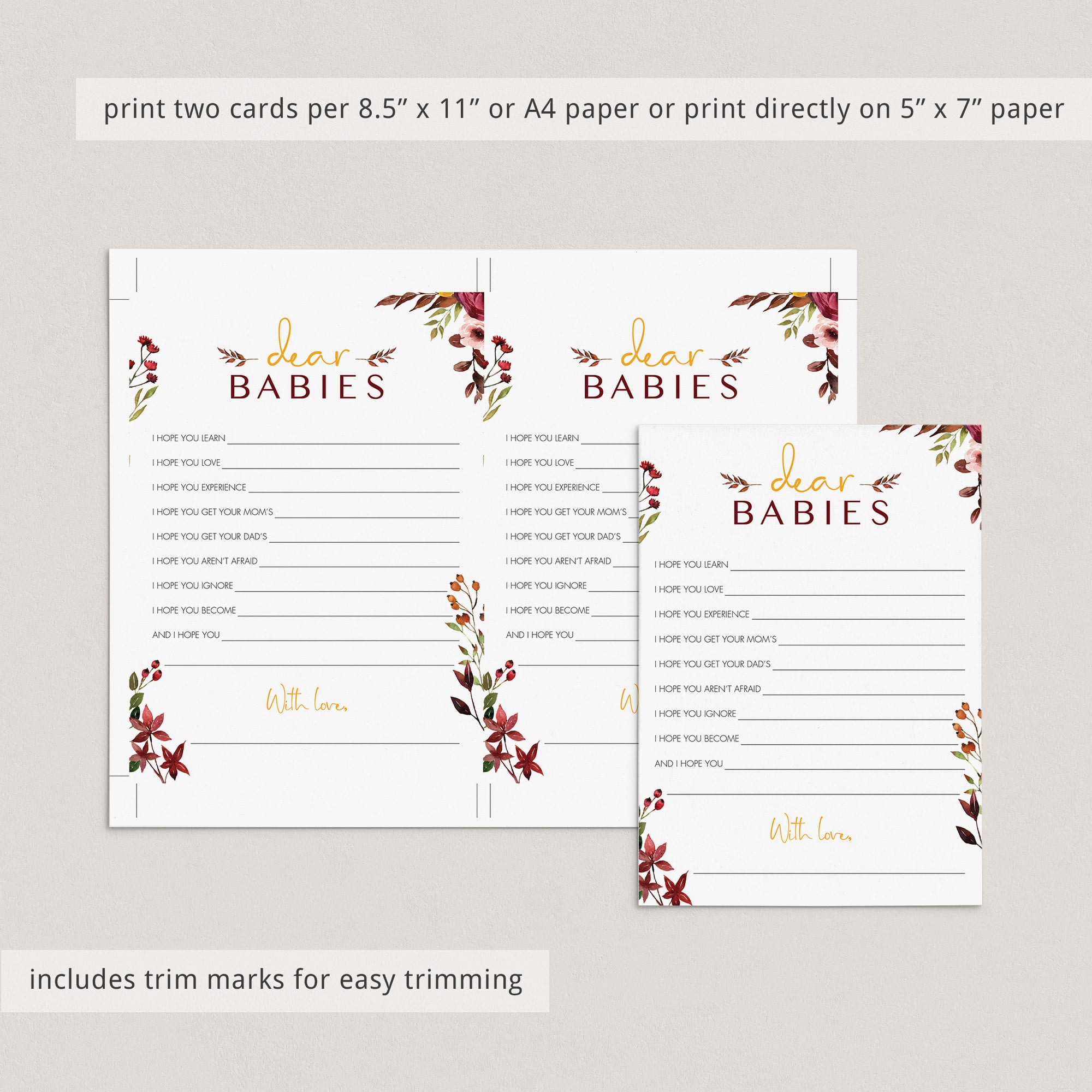 Dear babies twin baby shower game burgundy floral by LittleSizzle
