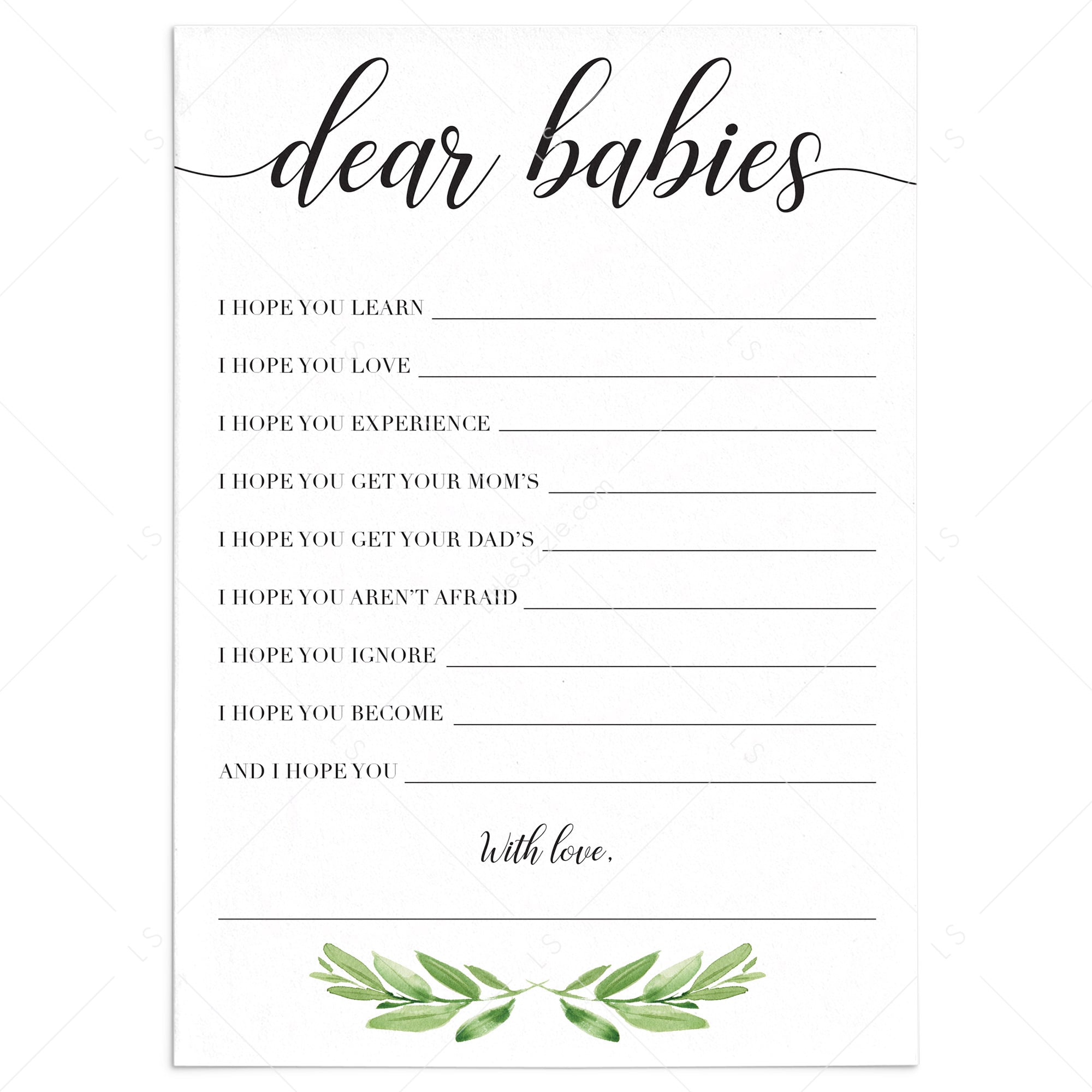 Twins baby shower game dear babies printable by LittleSizzle
