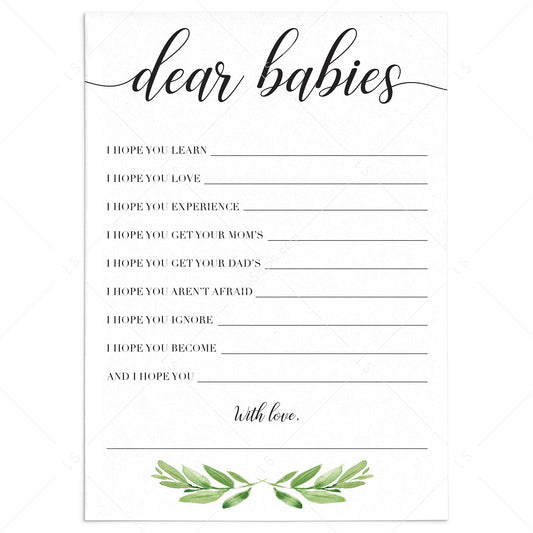 Twins baby shower game dear babies printable by LittleSizzle