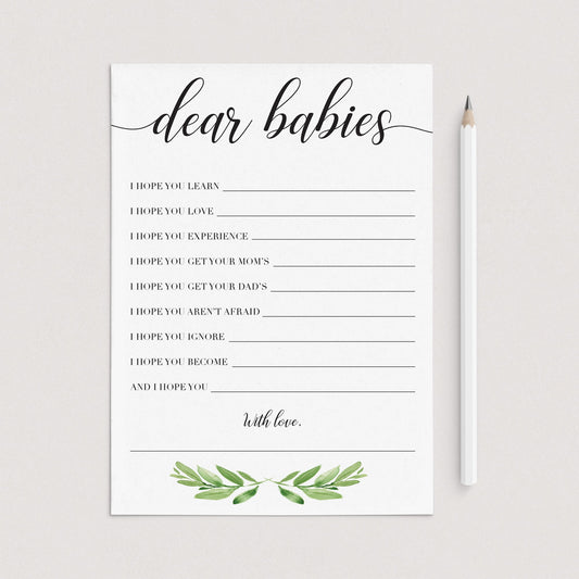 Dear babies twins baby shower cards by LittleSizzle