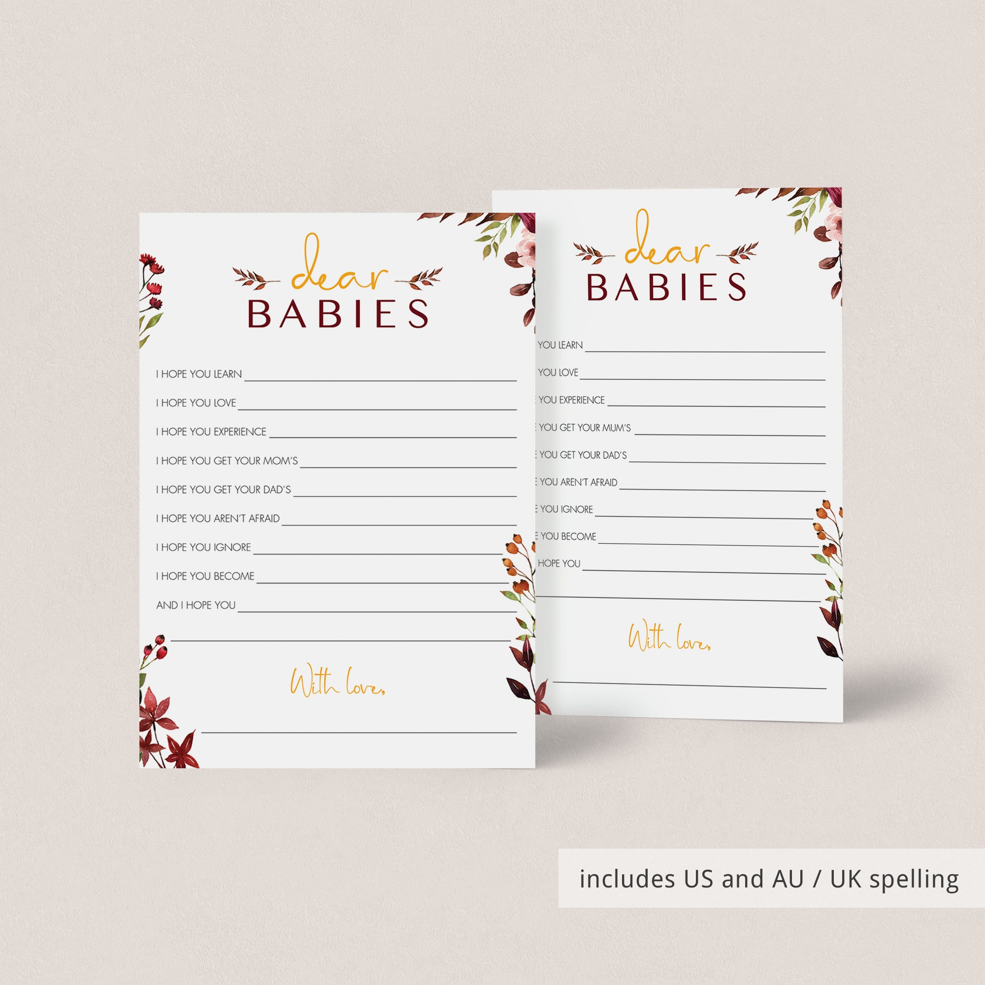 Burgundy floral baby shower games for twin by LittleSizzle