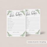 Greenery Baby Shower Wishes for Twins Printable