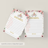 Unicorn Twins Baby Shower Baby Wishes Cards Printable
