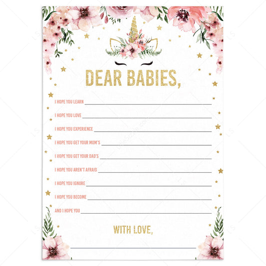 Unicorn dear babies cards printable by LittleSizzle