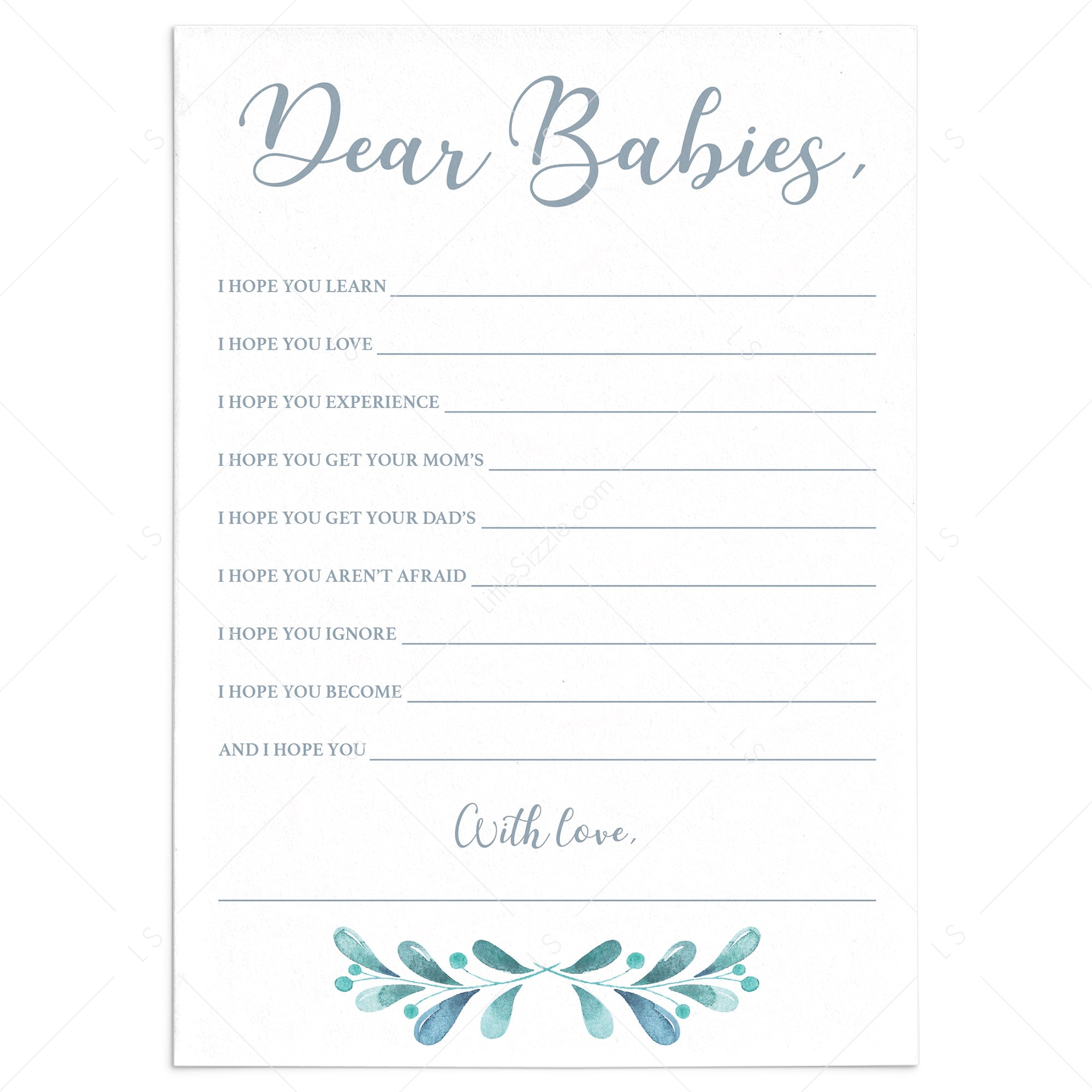 Twins baby shower games printable dear babies blue and silver by LittleSizzle