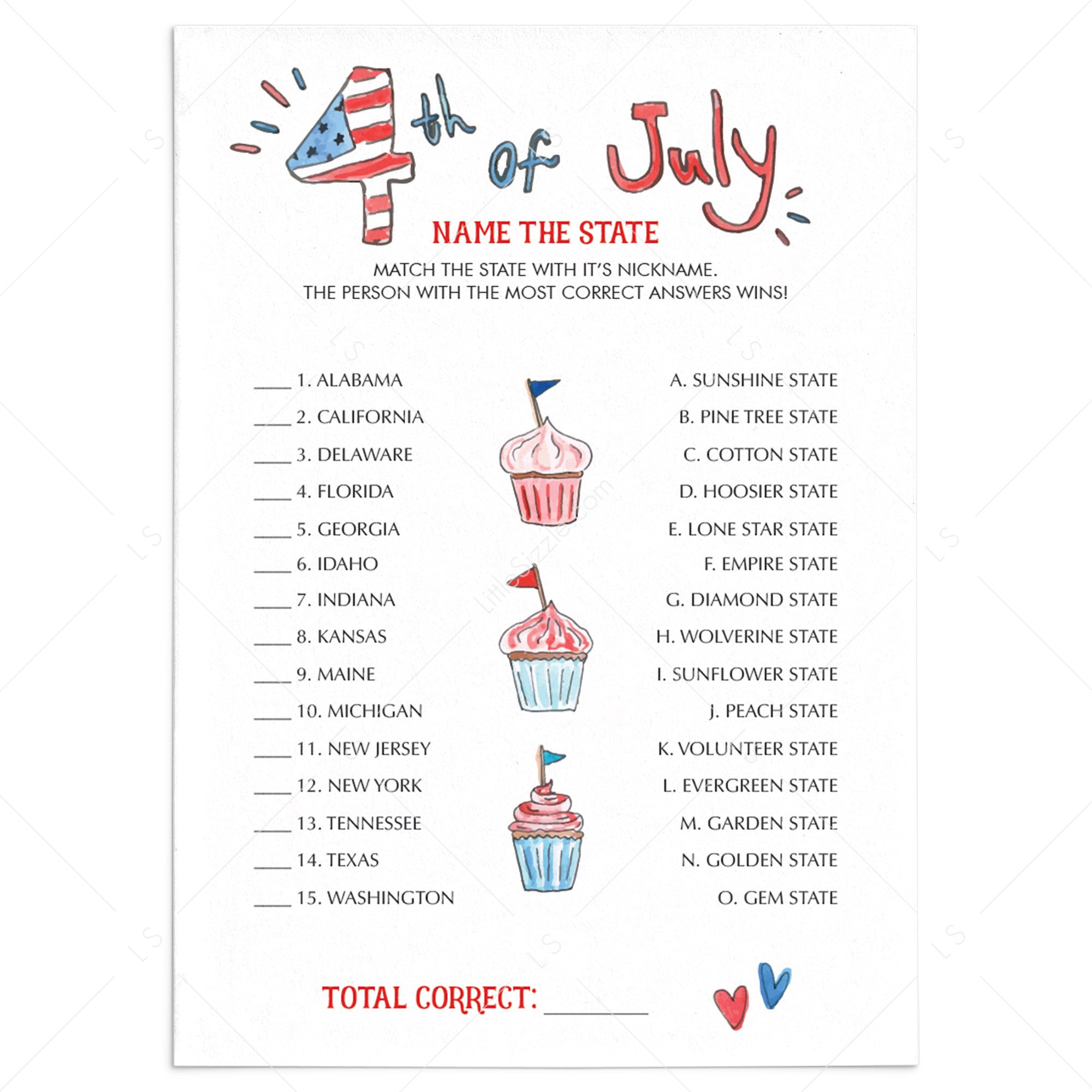 Patriotic Game Name The State Printable by LittleSizzle