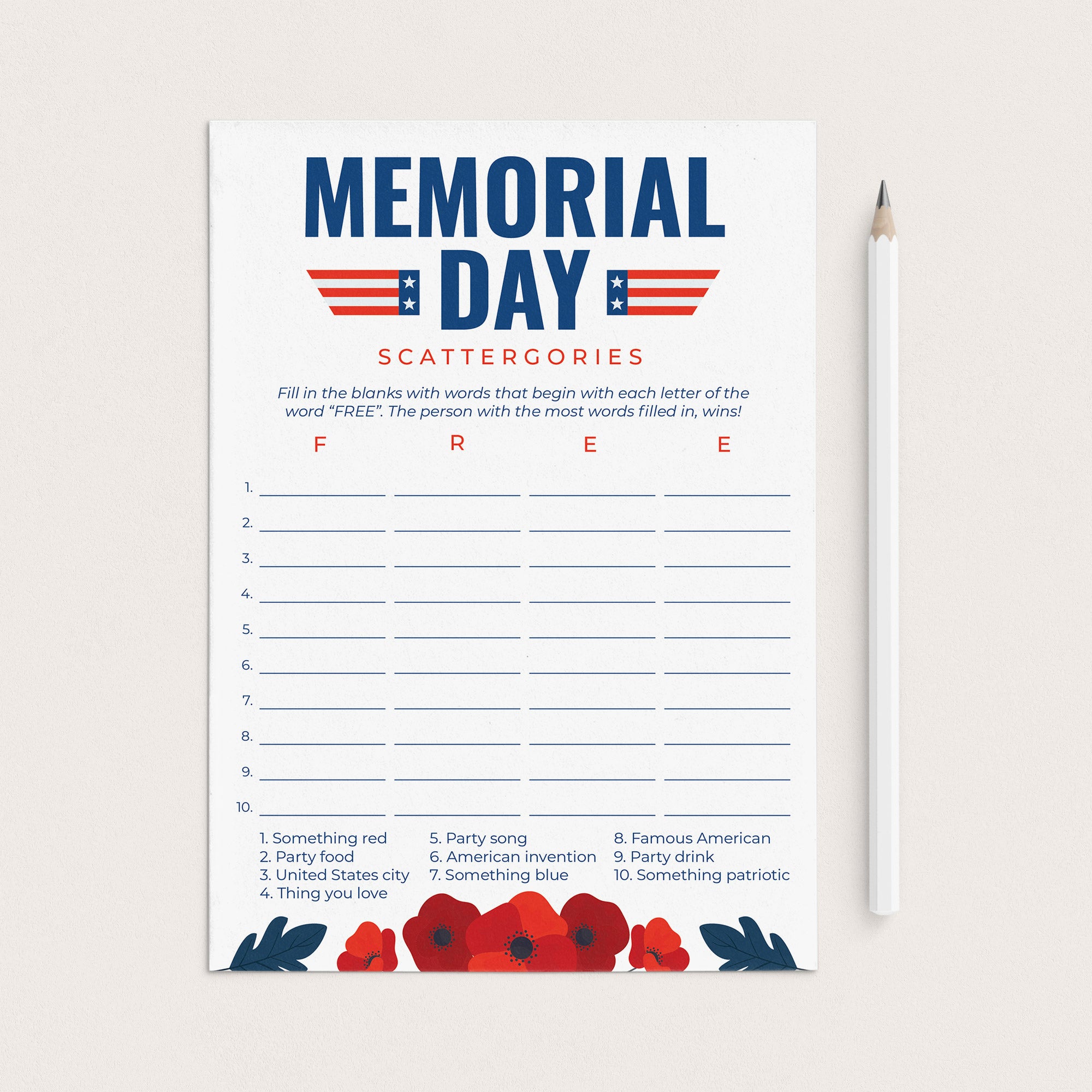 USA Memorial Day Game Scattergories by LittleSizzle