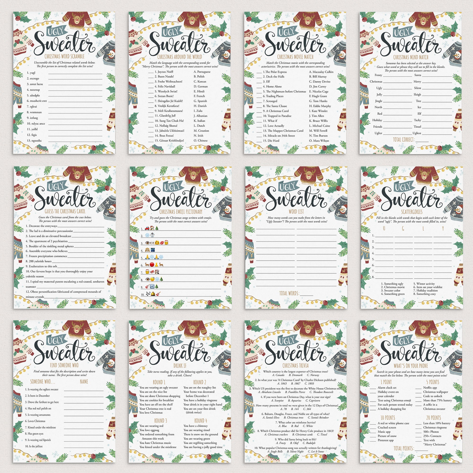 Ugly Sweater Party Games Bundle Printable by LittleSizzle