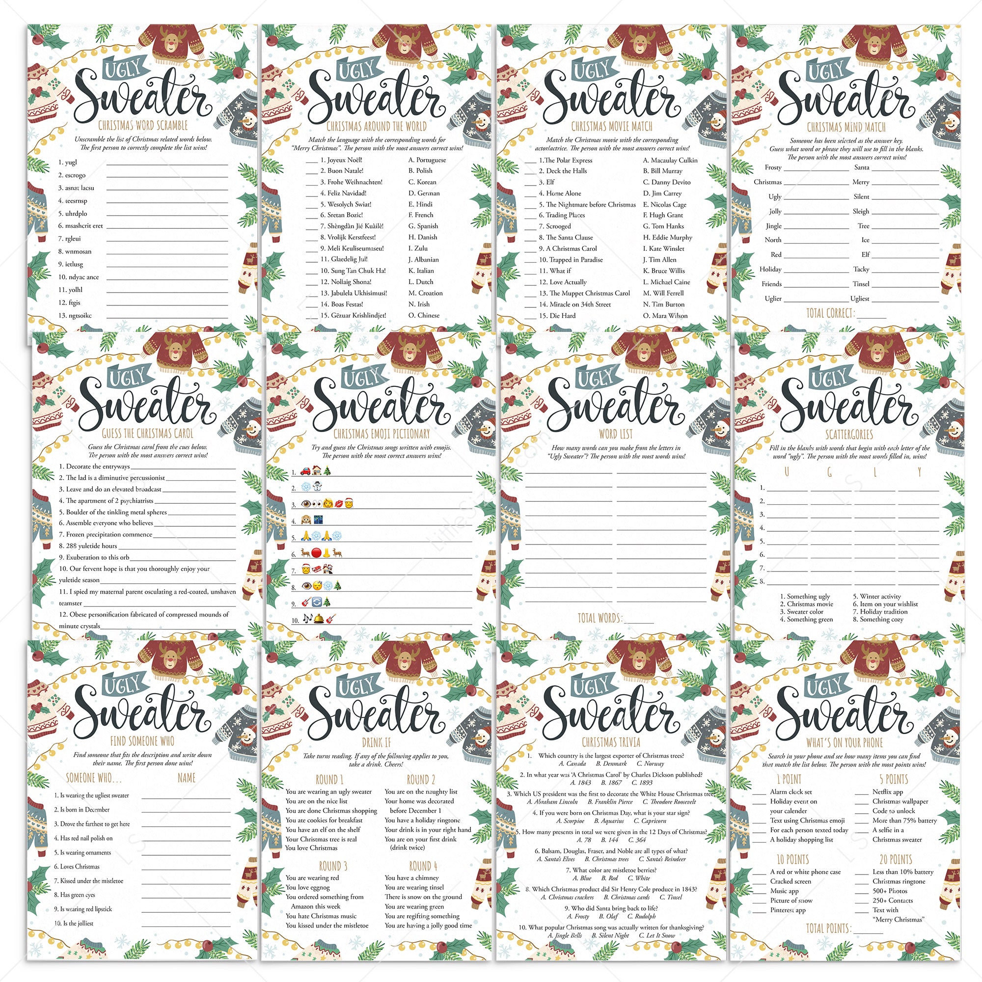 Ugly Sweater Party Games Bundle Printable by LittleSizzle