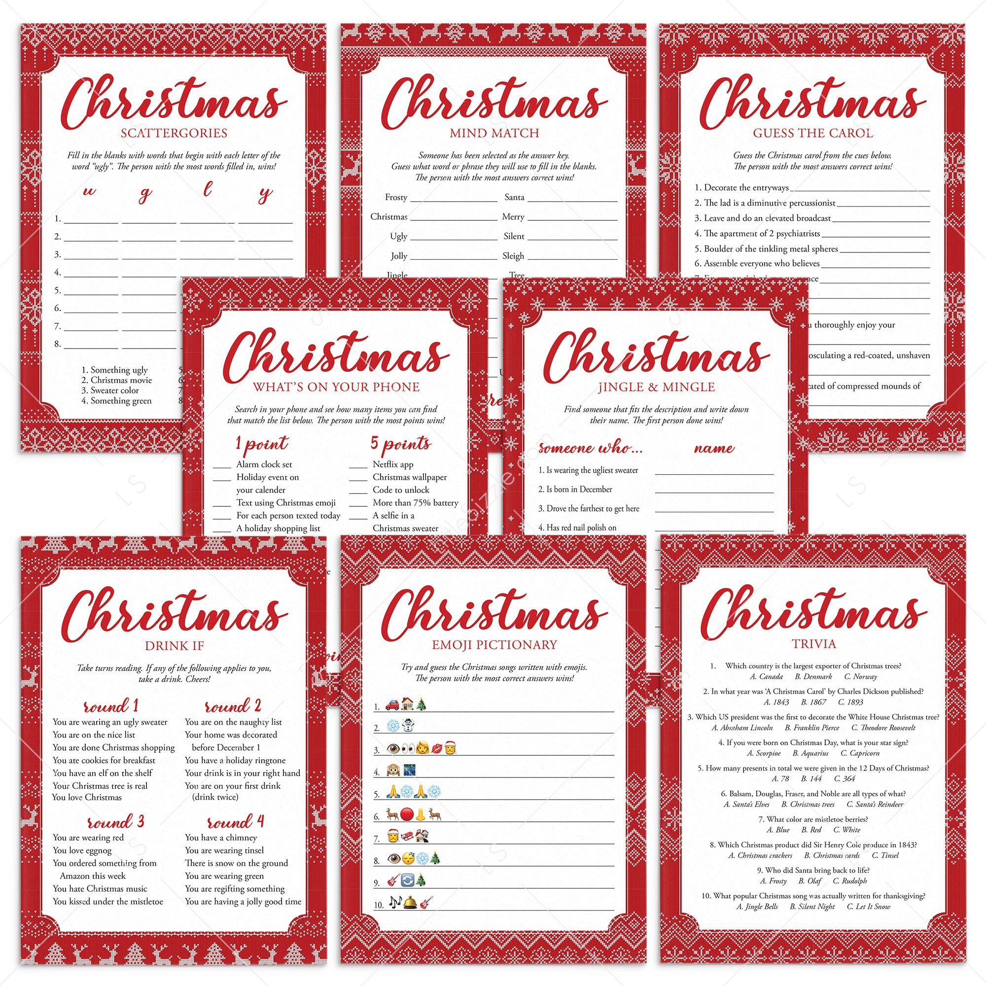 Knitted Christmas Sweater Theme Party Games Bundle by LittleSizzle