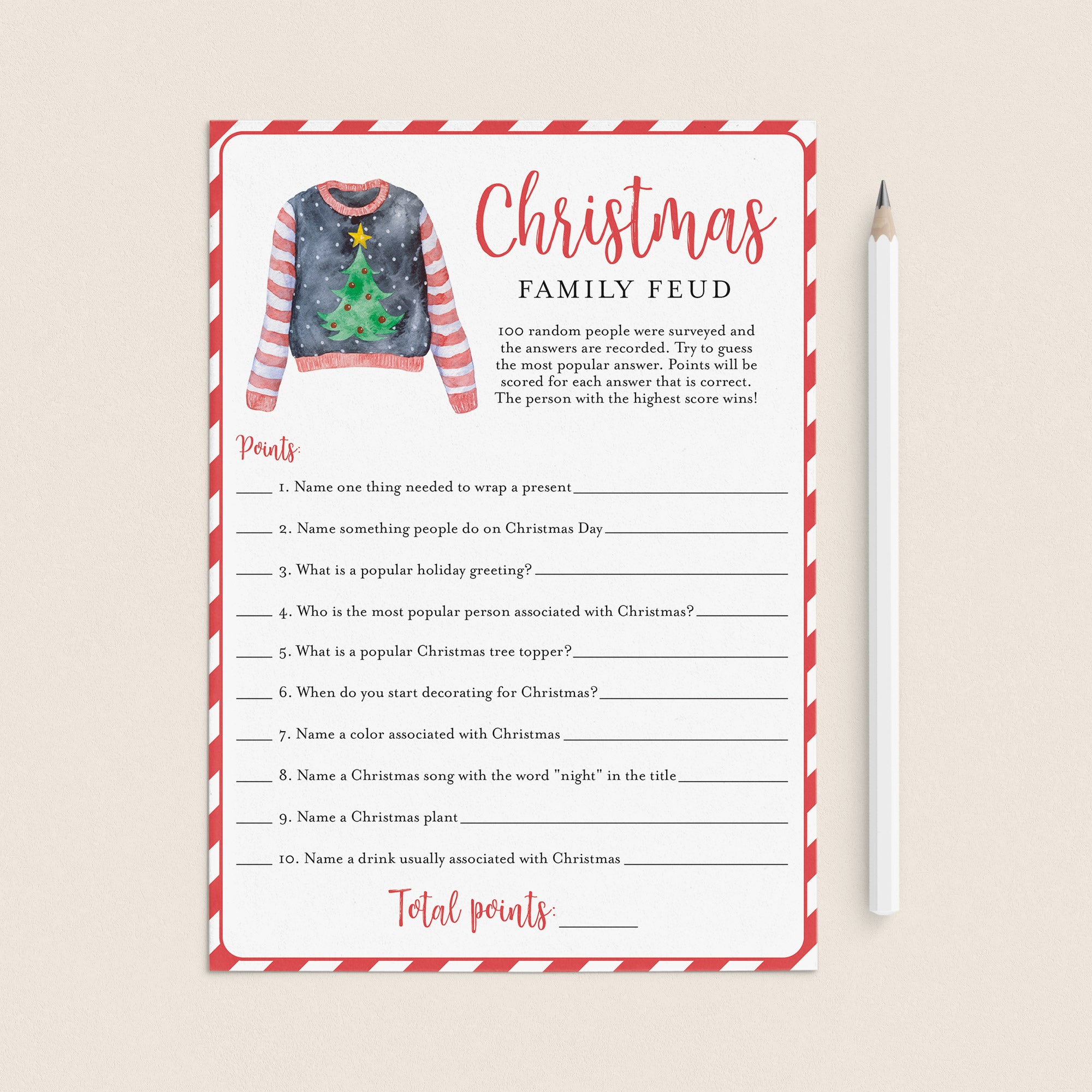 Family Feud Christmas Game Printable by LittleSizzle